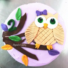 Flat Fondant Owl on Purple Cake