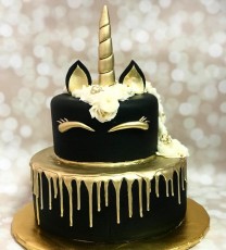 Black and Gold Fondant Unicorn Tier Cake