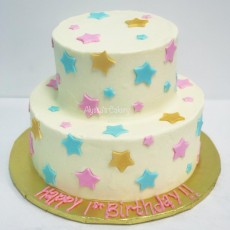 Pink Gold Blue Stars Tiered Cake