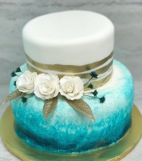 Watercolor Teal and Gold Cake